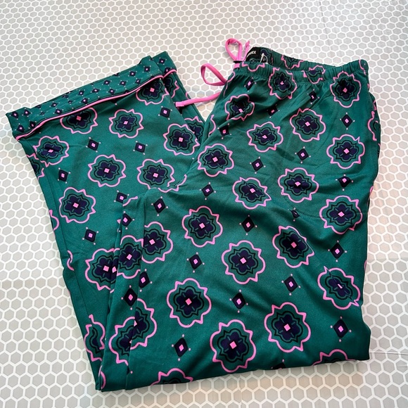 NWT Teal Floral-Print Pajama Set with Pink Piping Size XL - Picture 3 of 7